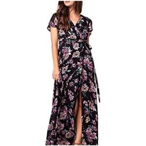 Patrons Of Peace Floral Faux Wrap Maxi Dress Large Cap sleeves
